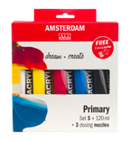 AmsterdamStandard Series acrylverf primaire set | 5 x 120 ml + 3 doseertuiten