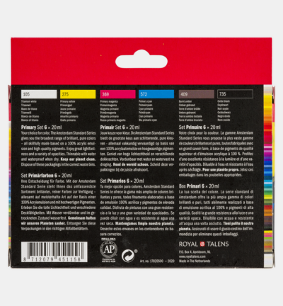 AmsterdamStandard Series acrylverf primaire set | 5 x 120 ml + 3 doseertuiten